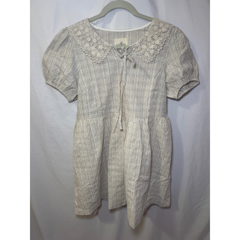 Umgee Eyelet Babydoll Dress M Cream Crochet Lace Collar Cottagecore Coquette NWT